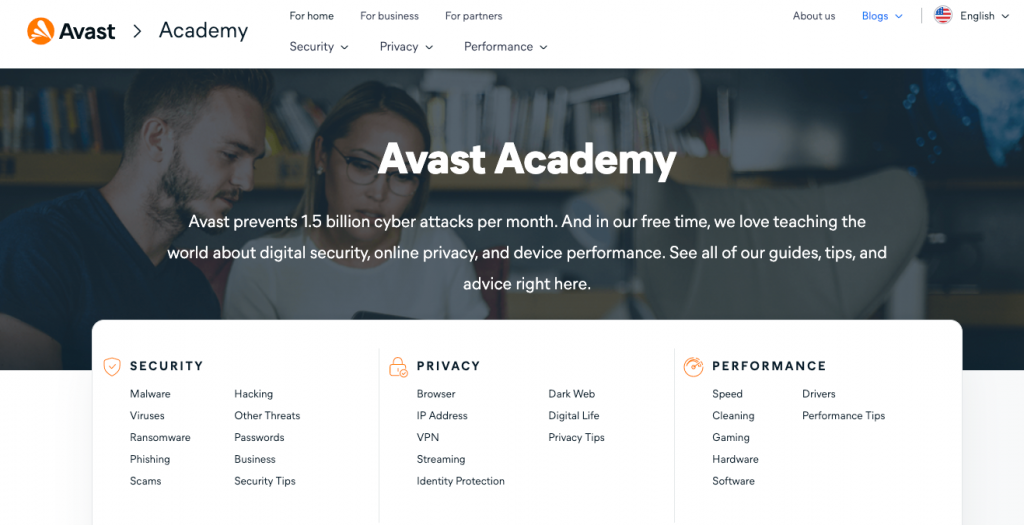 HubSpot CMS website examples: Avast Academy